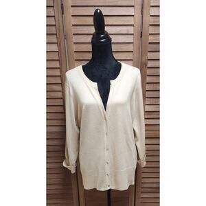 Red Woman Vintage Solid Gold V-Neck Plus Size 2X Long-Sleeve Button Up Cardigan